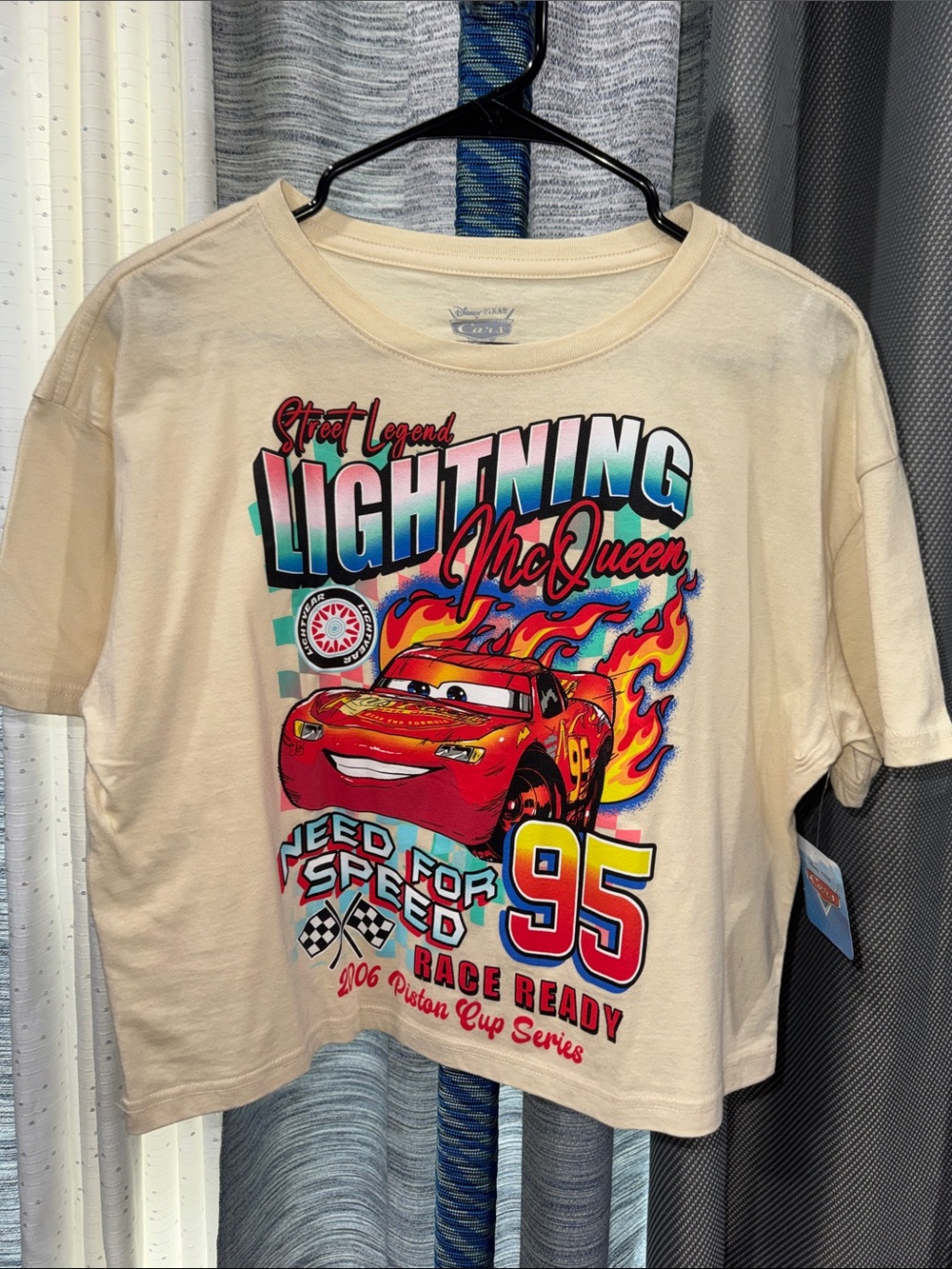Disney Pixar- NWT Lightning McQueen Cream crop Top Size Medium